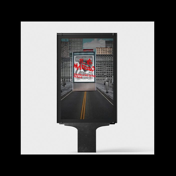 Fotograma del parallax donde aparece un mupin grafiteado con la fecha de las jornadas